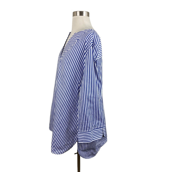 Foxcroft Blue White Stripe V Neck Tunic Blouse Size 20 Office Career Coastal - Picture 2 of 4